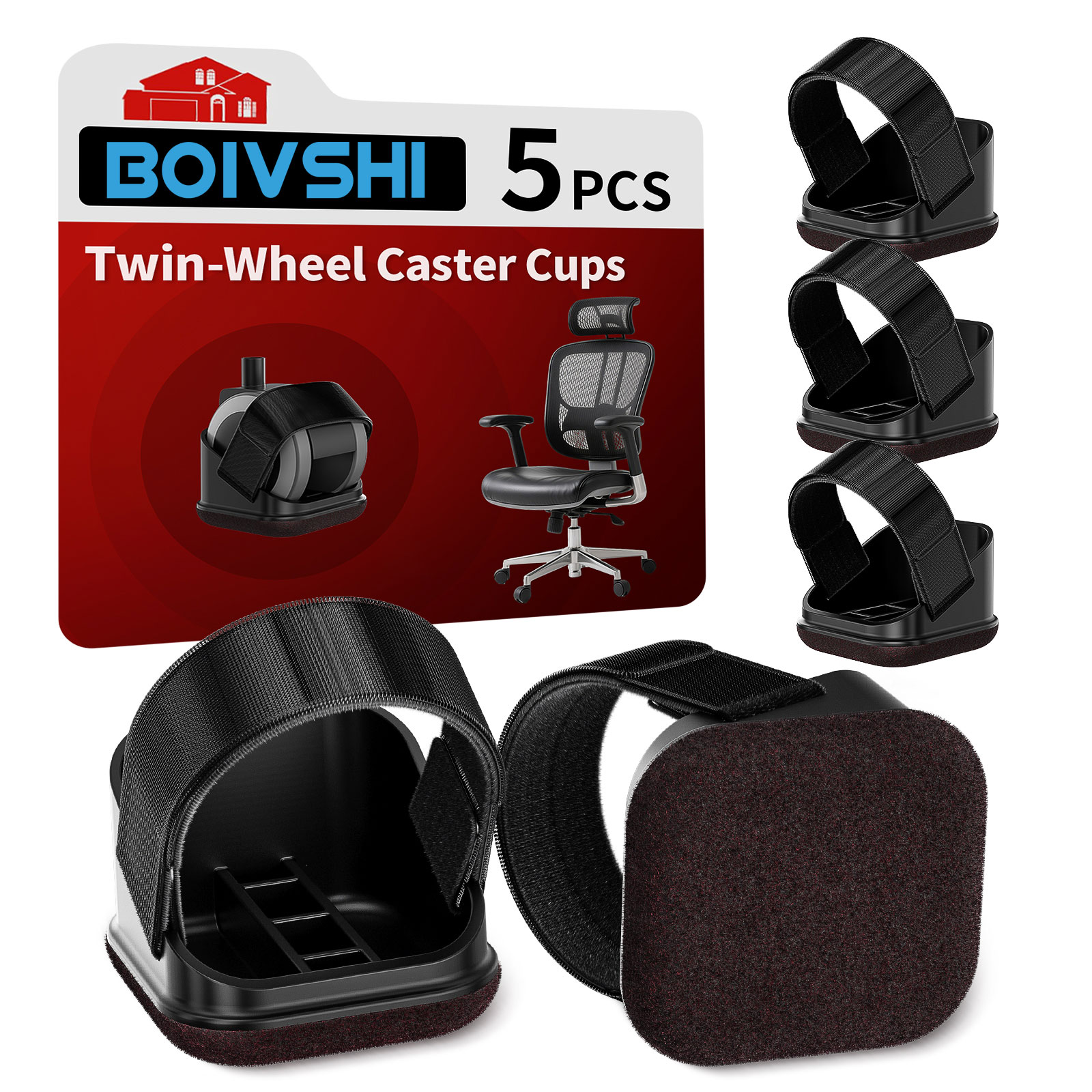 Office Furniture Equipment - แผ่นรองขาเก้าอี้ 5 ชิ้น แผ่นรองล้อเก้าอี้สำนักงาน แผ่นกันลื่นสำหรับเฟอร์นิเจอร์ พร้อมแผ่นรองด้านล่างแบบผ้าสักหลาด