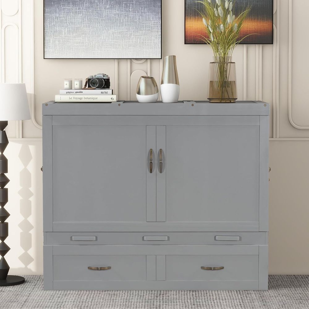Office Storage Cabinet - เตียงพับติดผนังขนาดใหญ่ พร้อมตู้เก็บของแบบลิ้นชัก มีพอร์ตชาร์จ USB และพื้นที่จัดเก็บขนาดใหญ่ สำหรับใช้ในบ้านหรือสำนักงาน