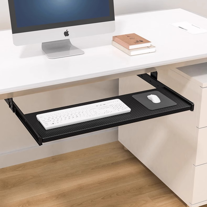 Keyboard Drawer Under - ถาดวางคีย์บอร์ดใต้โต๊ะพร้อมรางเลื่อน ปรับความสูงได้ อุปกรณ์เสริมสำหรับโต๊ะทำงาน ที่วางเมาส์แบบยืดหดได้ สำหรับพีซีเวิร์กสเตชัน