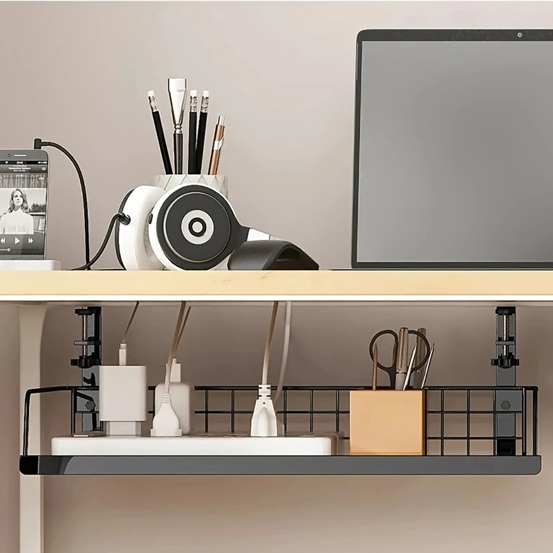 Cable Tray Under Desk - ถาดจัดสายเคเบิลใต้โต๊ะ ไม่ต้องเจาะ ถาดจัดสายเคเบิลเหล็กสำหรับโต๊ะทำงาน ถาดจัดสายไฟ ชั้นวางจัดสายเคเบิล