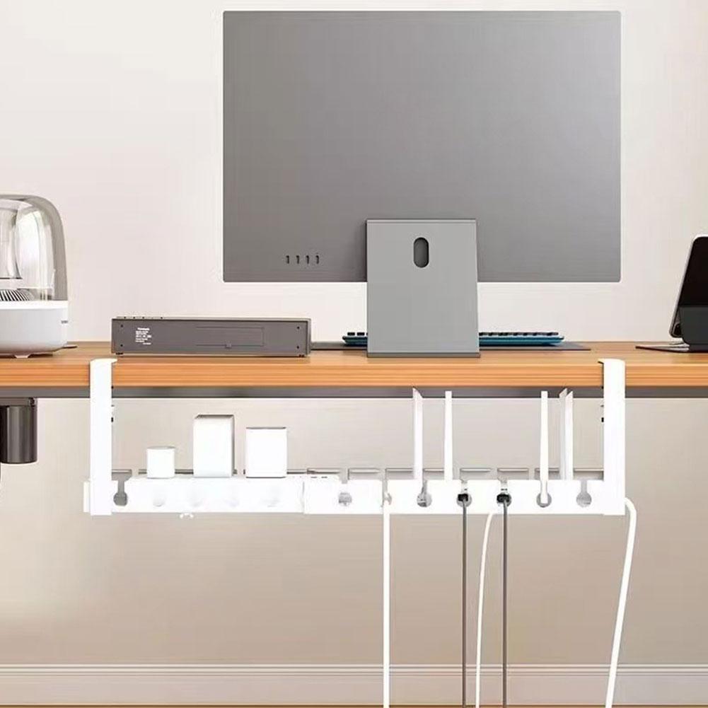 Cable Tray Under Desk - ชั้นวางของใต้โต๊ะ ไม่ต้องเจาะ ติดตั้งง่าย ถาดจัดเก็บสายไฟโลหะ สำหรับบ้าน/สำนักงาน ที่เก็บสายไฟแบบยืดหดได้