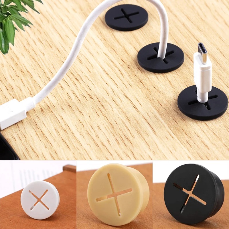 Office Furniture Equipment - ฝาครอบรูสายไฟแบบยืดหยุ่น 5 ชิ้น ทำจากยางทรงกลม สำหรับโต๊ะทำงาน โต๊ะทีวี