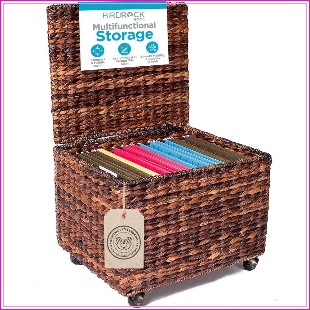 Office Storage Cabinet - ตู้เก็บเอกสารแบบมีล้อพร้อมฝาปิด ทำจากไม้เอสเพรสโซ ขนาด 17.5x14.5x13 นิ้ว สำหรับเก็บเอกสารขนาด