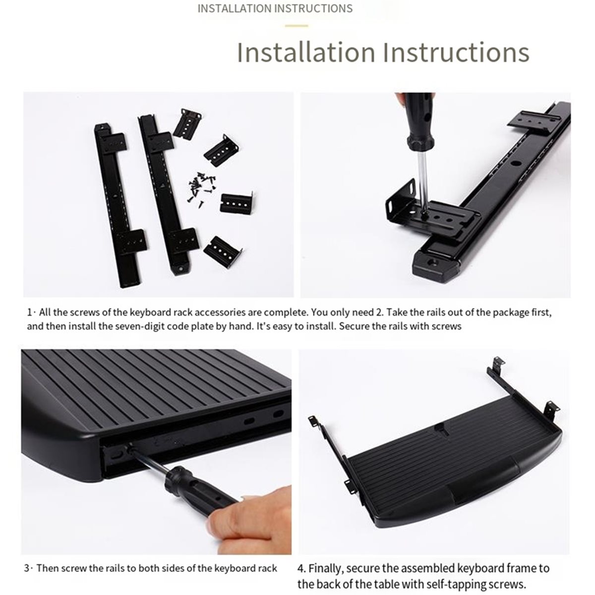 Keyboard Drawer Under - รางเลื่อนใต้โต๊ะสำหรับวางคีย์บอร์ด แบบหนา ปรับได้ พร้อมลิ้นชักเก็บคีย์บอร์ด ติดตั้งง่าย เลื่อนได้อย่างราบรื่น